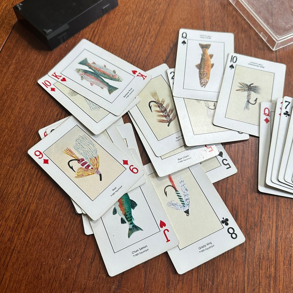 Aquatique Vintage 1989 Fly Fishing Lure Fish Playing Cards Deck Artistic Retro